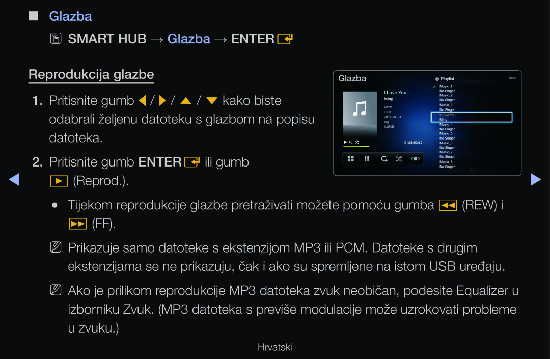 Samsung UE46D6120SWXXH, UE46D6530WSXXH, UE40D6000TWXXH manual OO Smart HUB → Glazba → Entere Reprodukcija glazbe, Love You 