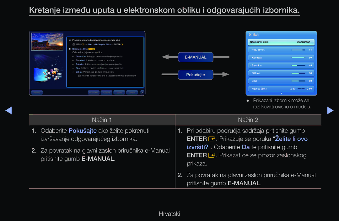 Samsung UE40D6000TWXXH, UE46D6530WSXXH, UE32D6510WSXXH manual Prikazani izbornik može se Razlikovati ovisno o modelu 