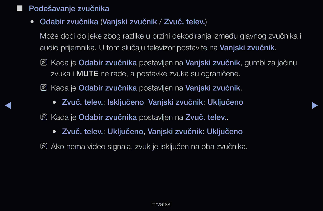 Samsung UE40D6100SWXXH, UE46D6530WSXXH, UE40D6000TWXXH manual NN Ako nema video signala, zvuk je isključen na oba zvučnika 