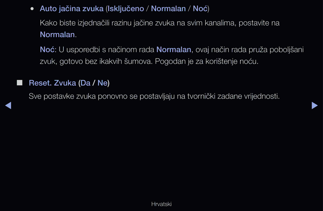 Samsung UE46D6000TWXXH, UE46D6530WSXXH, UE40D6000TWXXH, UE32D6510WSXXH manual Auto jačina zvuka Isključeno / Normalan / Noć 