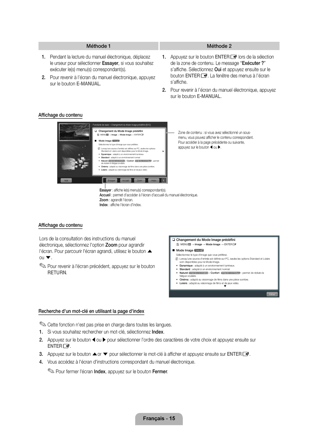 Samsung UE37D6770WSXZG, UE46D6770WSXZG, UE40D6770WSXZG, UE32D6770WSXZG, UE55D6770WSXZG manual Affichage du contenu Méthode 