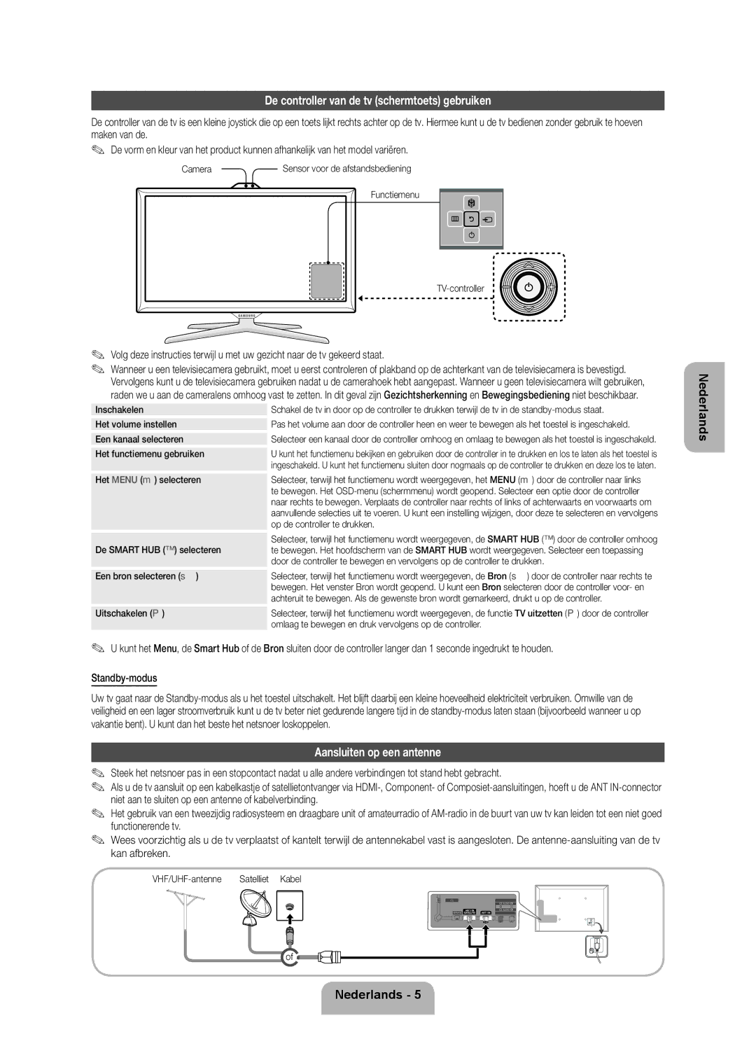 Samsung UE55ES7000SXTK, UE46D7090LSXZG manual De controller van de tv schermtoets gebruiken, Aansluiten op een antenne 