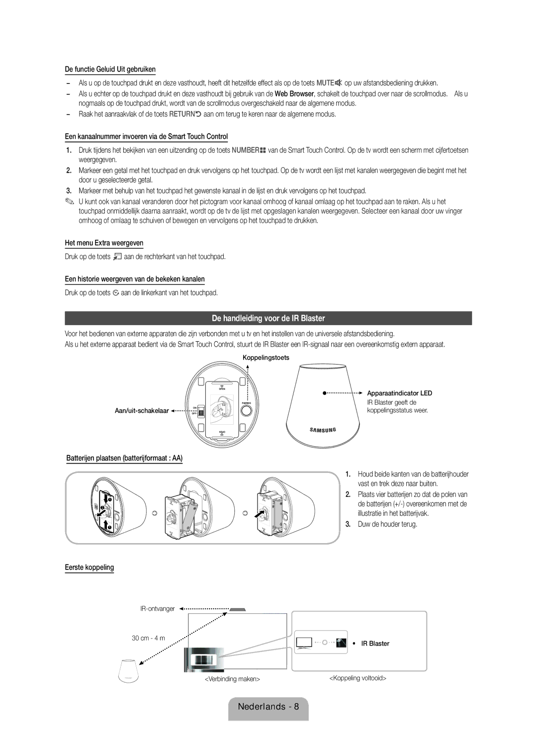 Samsung UE46ES7000SXTK manual De handleiding voor de IR Blaster, De functie Geluid Uit gebruiken, Duw de houder terug 