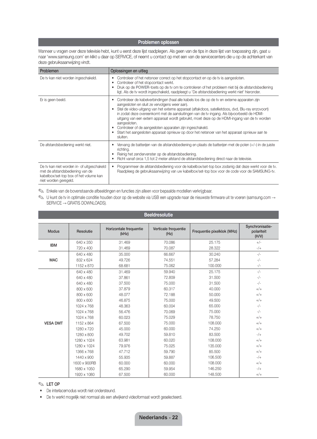 Samsung UE55ES7000SXTK, UE46D7090LSXZG, UE46ES7000SXXC Problemen oplossen, Beeldresolutie, Problemen Oplossingen en uitleg 