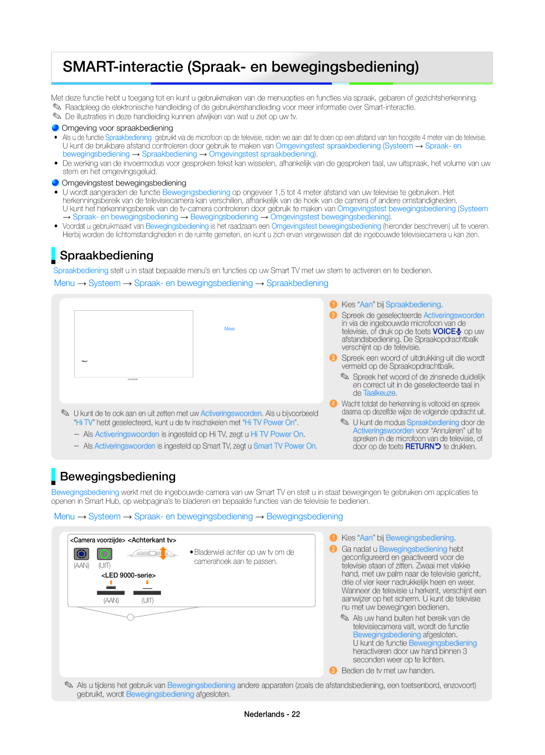 Samsung UE46ES7000SXXH, UE46D7090LSXZG SMART-interactie Spraak- en bewegingsbediening, Spraakbediening, Bewegingsbediening 