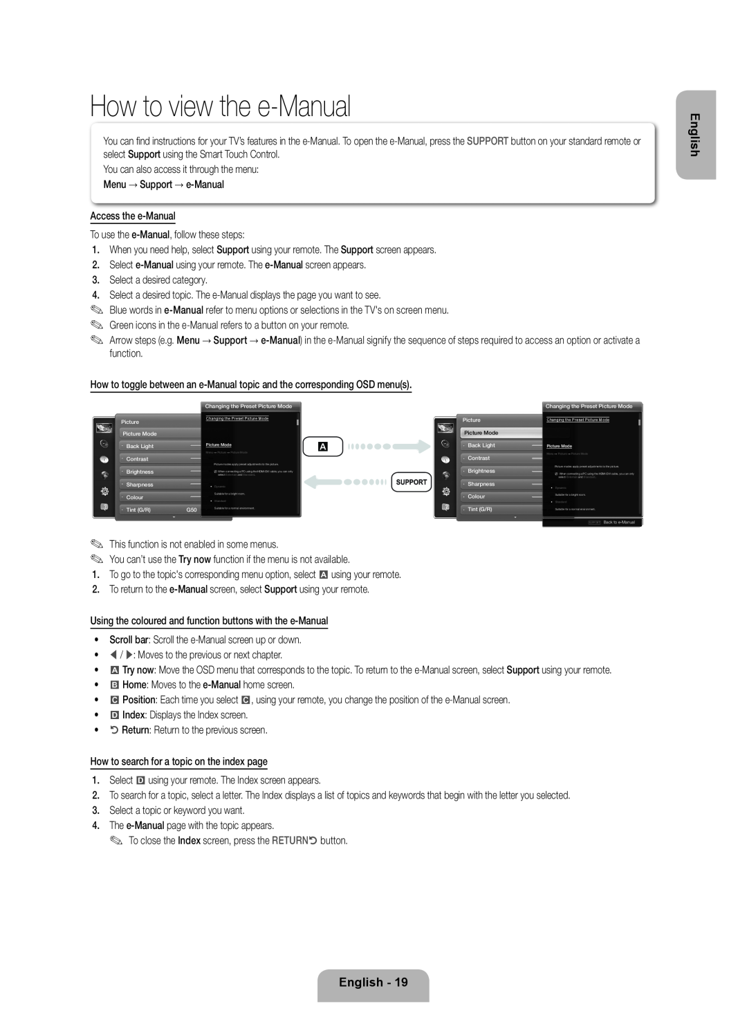 Samsung UE55ES7000SXXH, UE46D7090LSXZG, UE46ES7000SXXC, UE40D7090LSXZG, UE40ES7000SXXC manual How to view the e-Manual, English 