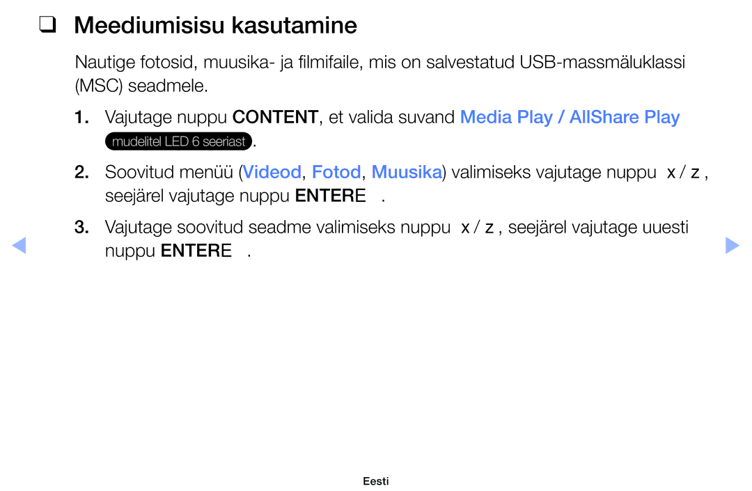 Samsung UE46EH6030WXBT, UE32EH4003WXBT, UE40EH6030WXBT, UE32EH6030WXBT manual Meediumisisu kasutamine 