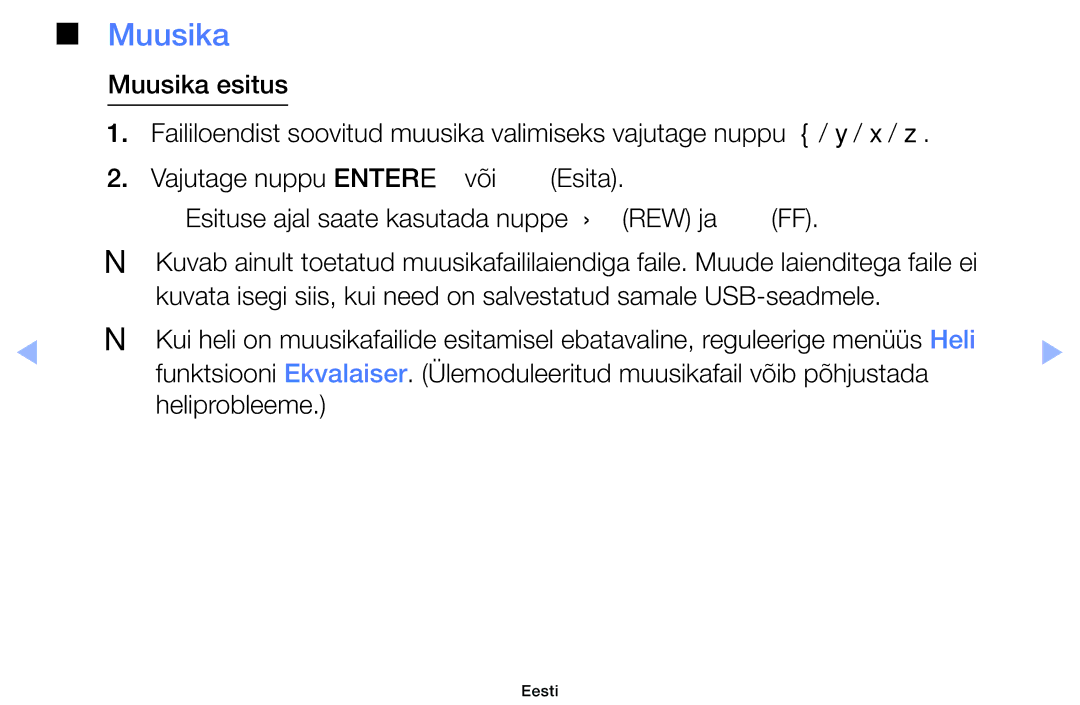 Samsung UE40EH6030WXBT, UE46EH6030WXBT, UE32EH4003WXBT, UE32EH6030WXBT manual Muusika 