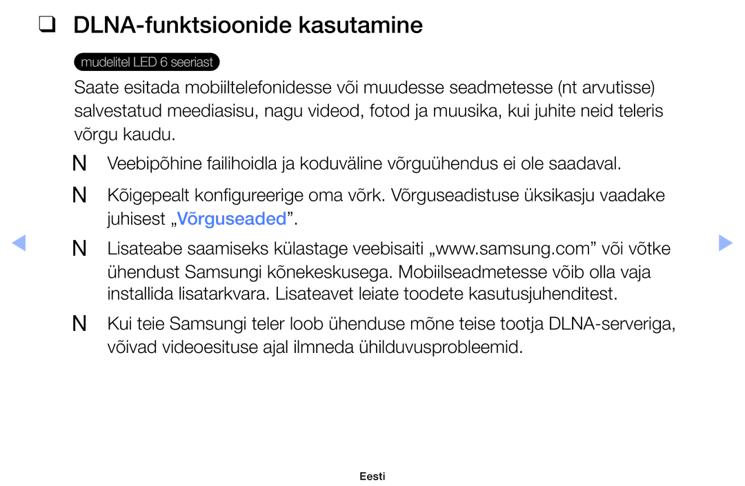 Samsung UE40EH6030WXBT, UE46EH6030WXBT, UE32EH4003WXBT, UE32EH6030WXBT manual DLNA-funktsioonide kasutamine 