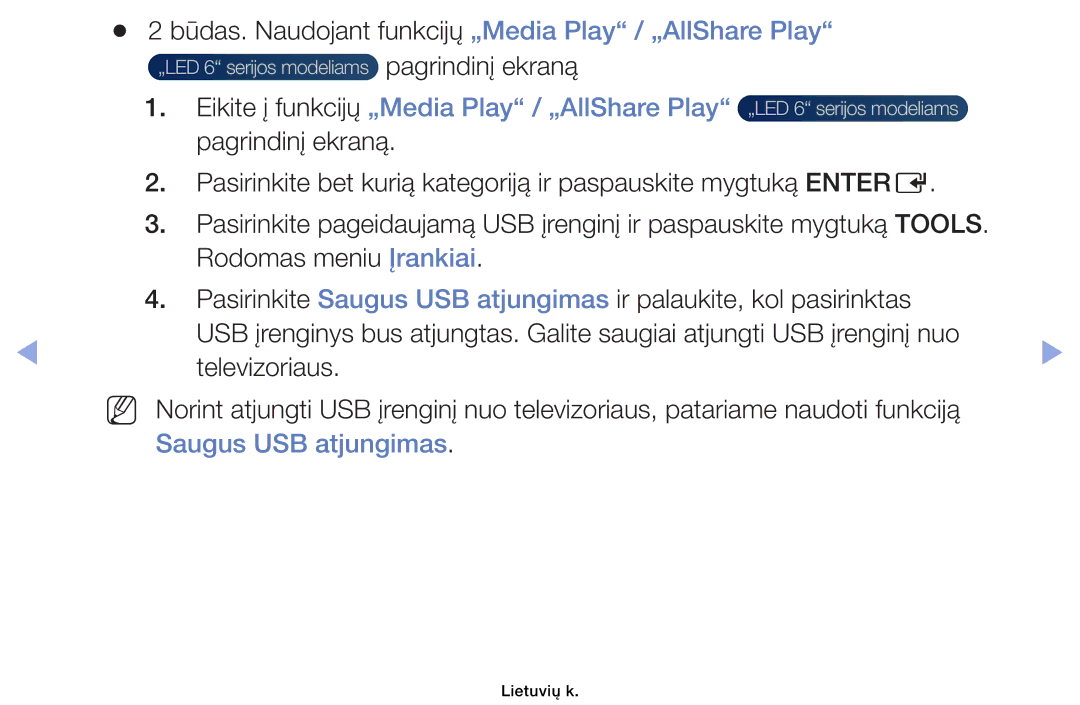 Samsung UE40EH6030WXBT, UE46EH6030WXBT, UE32EH4003WXBT manual Būdas. Naudojant funkcijų „Media Play / „AllShare Play 