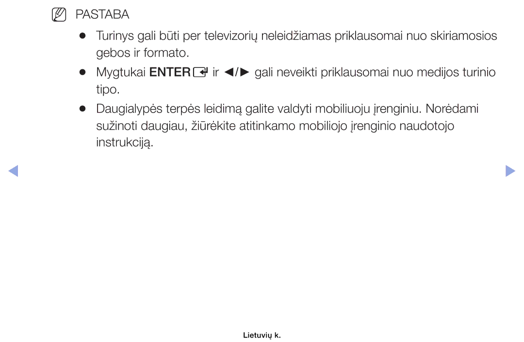 Samsung UE40EH6030WXBT, UE46EH6030WXBT, UE32EH4003WXBT, UE32EH6030WXBT manual NN Pastaba 