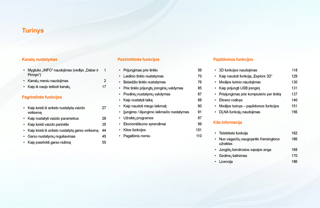 Samsung UE40EH6030WXBT, UE46EH6030WXBT, UE32EH4003WXBT, UE32EH6030WXBT manual Turinys 