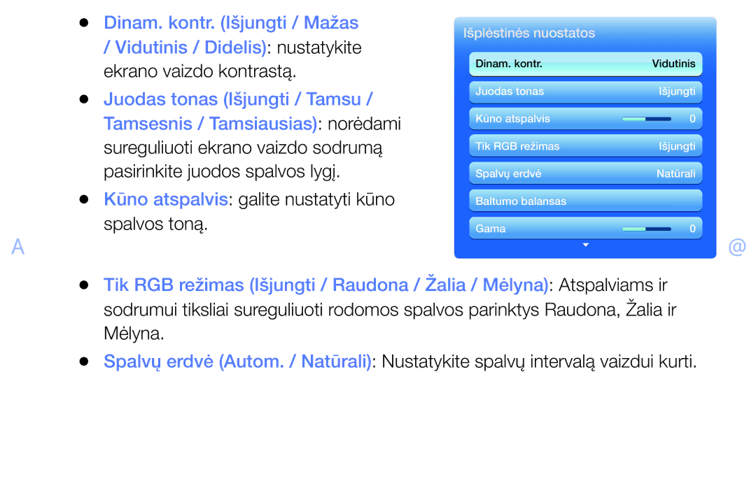 Samsung UE40EH6030WXBT, UE46EH6030WXBT Dinam. kontr. Išjungti / Mažas, Kūno atspalvis galite nustatyti kūno spalvos toną 