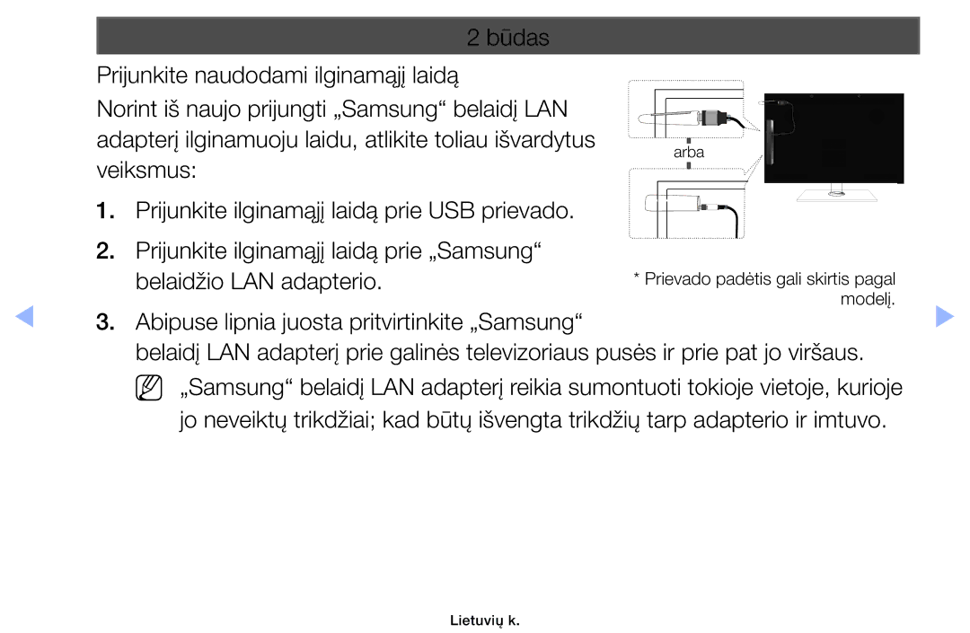 Samsung UE32EH4003WXBT, UE46EH6030WXBT, UE40EH6030WXBT, UE32EH6030WXBT manual Abipuse lipnia juosta pritvirtinkite „Samsung 