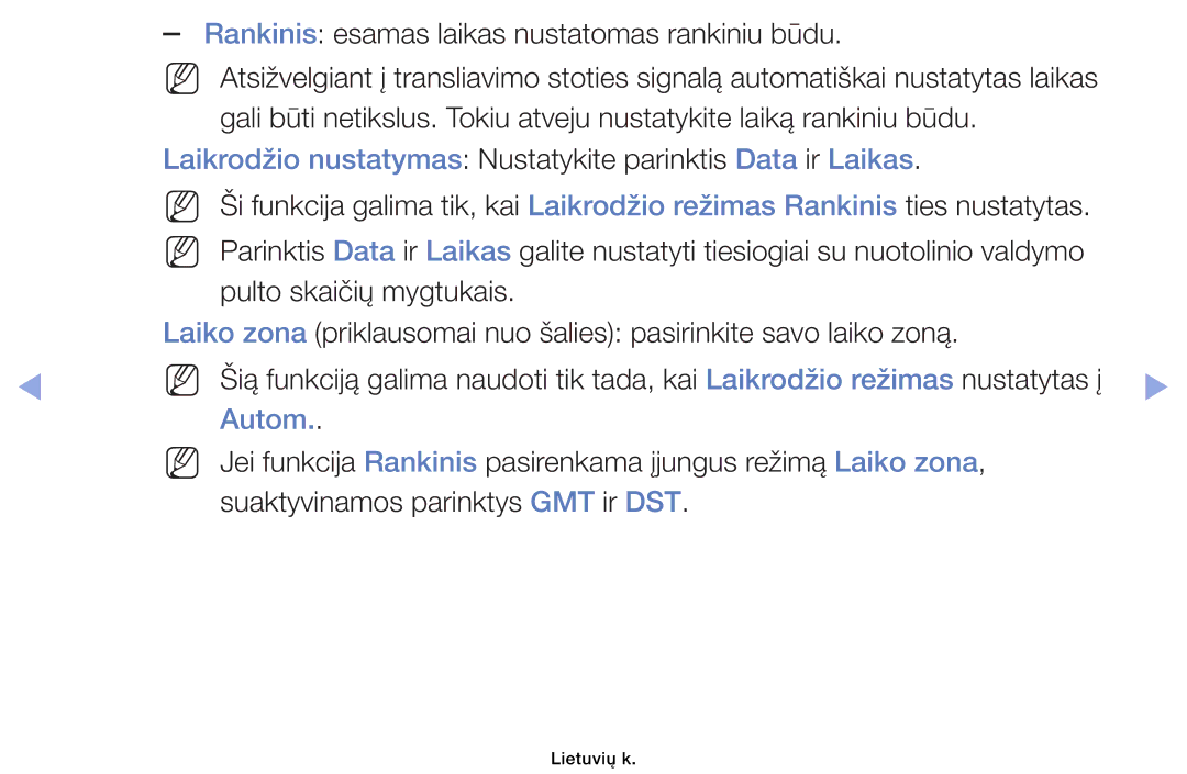 Samsung UE32EH6030WXBT, UE46EH6030WXBT, UE32EH4003WXBT Laikrodžio nustatymas Nustatykite parinktis Data ir Laikas, Autom 