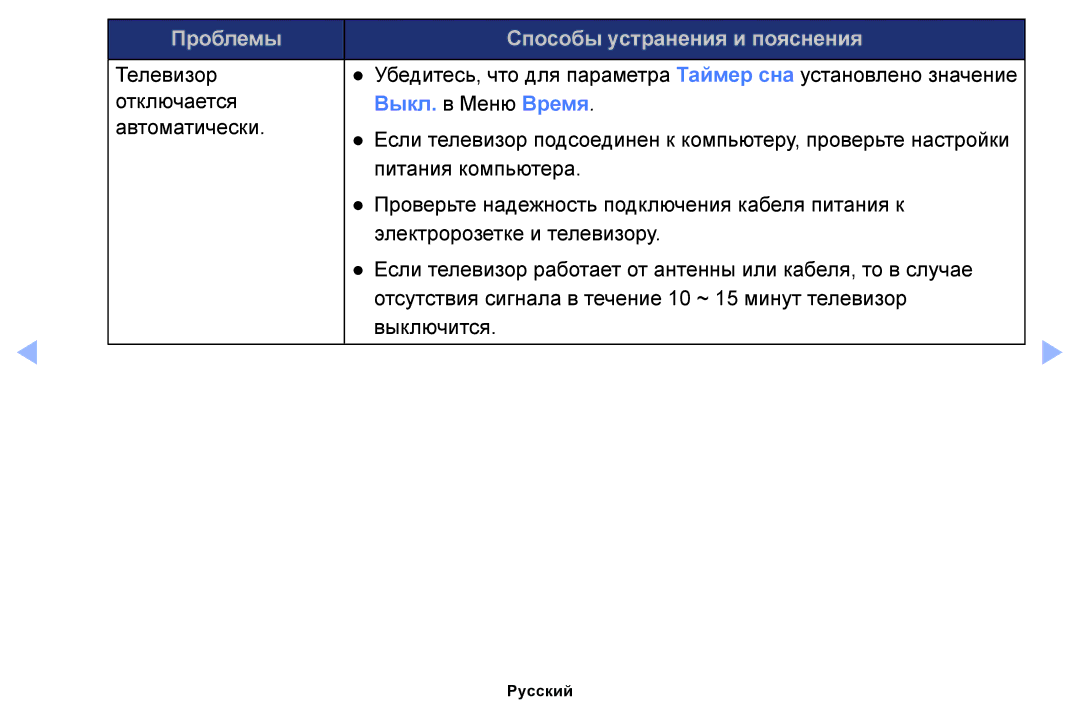 Samsung UE40EH6037KXRU, UE46EH6030WXBT, UE32EH4003WXBT, UE40EH6030WXBT, UE32EH6030WXBT, UE32EH4003WXRU manual Выкл. в Меню Время 