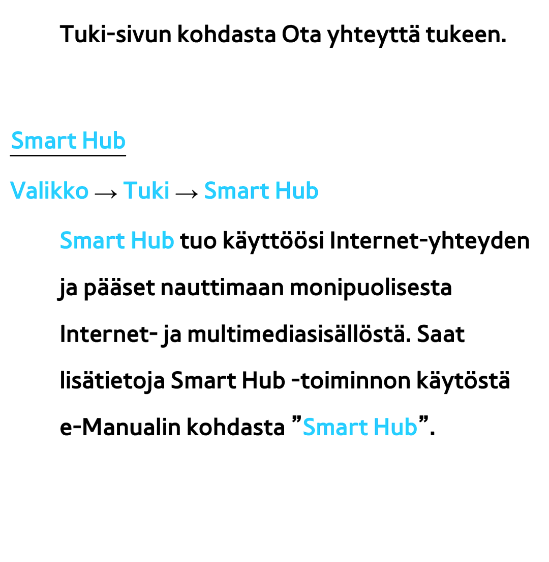 Samsung UE40ES5705SXXE, UE46ES6305UXXE, UE32ES6545UXXE, UE22ES5415WXXE, UE46ES6715UXXE Smart Hub Valikko → Tuki → Smart Hub 