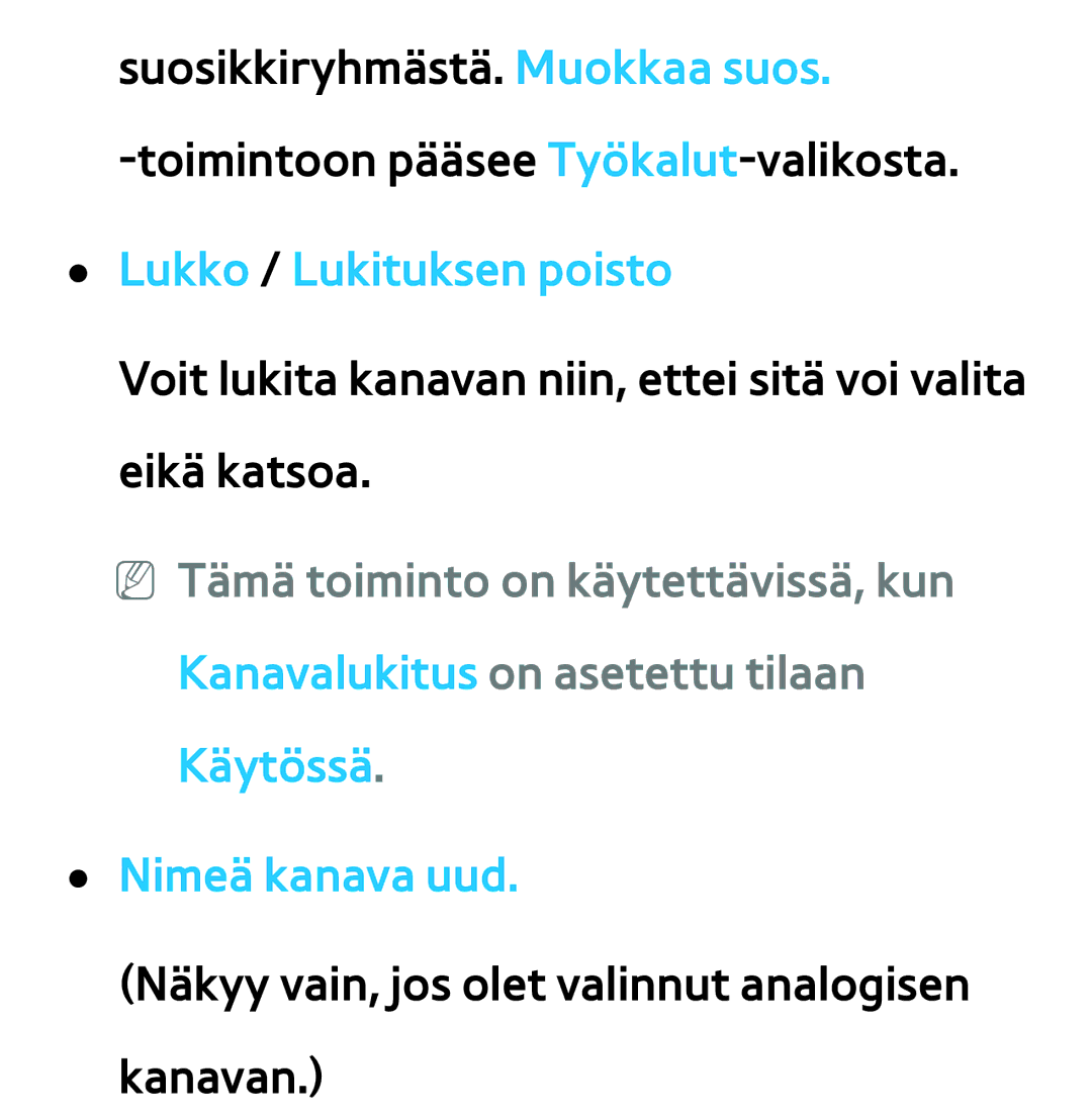 Samsung UE32ES5505KXXE, UE46ES6305UXXE, UE32ES6545UXXE, UE22ES5415WXXE, UE46ES6715UXXE, UE50ES5505KXXE manual Nimeä kanava uud 