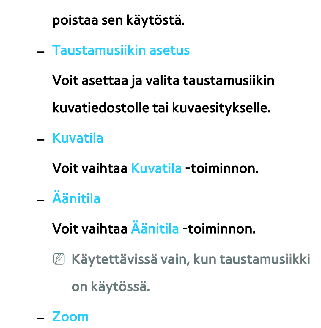 Samsung UE40ES6535UXXE, UE46ES6305UXXE manual Taustamusiikin asetus, NN Käytettävissä vain, kun taustamusiikki on käytössä 