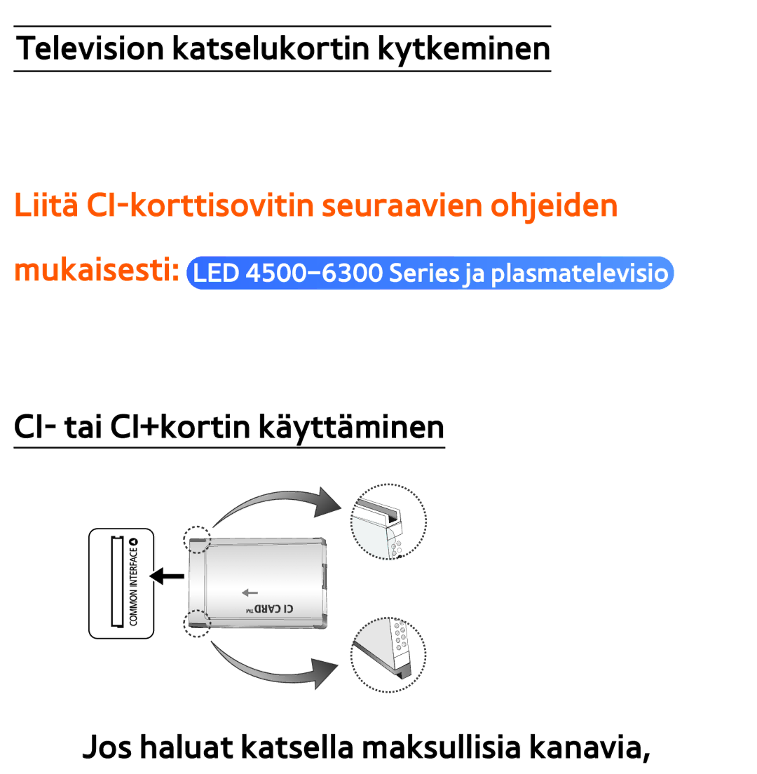 Samsung UE46EH5305KXXE, UE46ES6305UXXE, UE32ES6545UXXE, UE22ES5415WXXE manual Liitä CI-korttisovitin seuraavien ohjeiden 