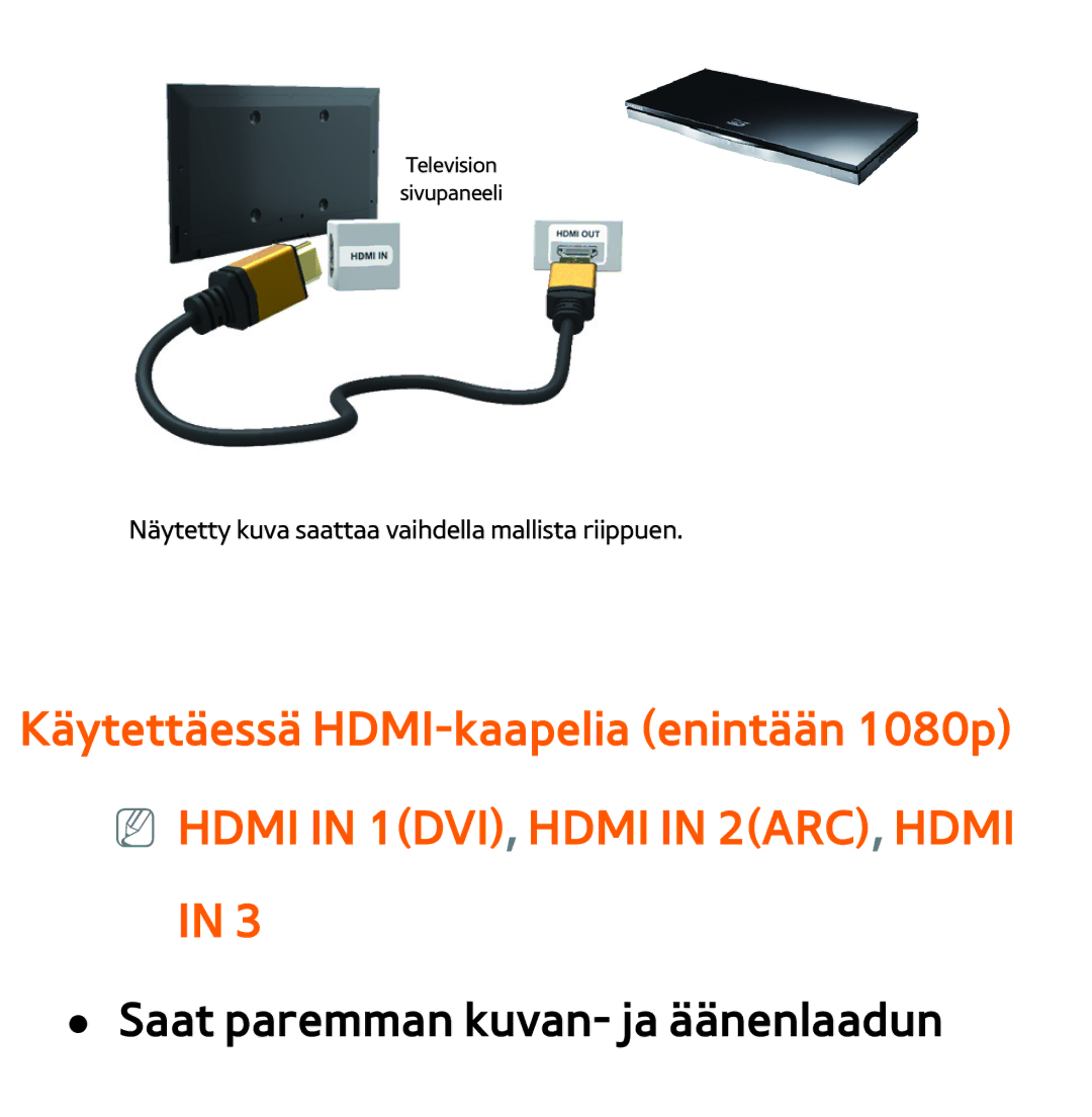 Samsung UE40EH5305KXXE, UE46ES6305UXXE manual Käytettäessä HDMI-kaapelia enintään 1080p, Hdmi in 1DVI, Hdmi in 2ARC, Hdmi 