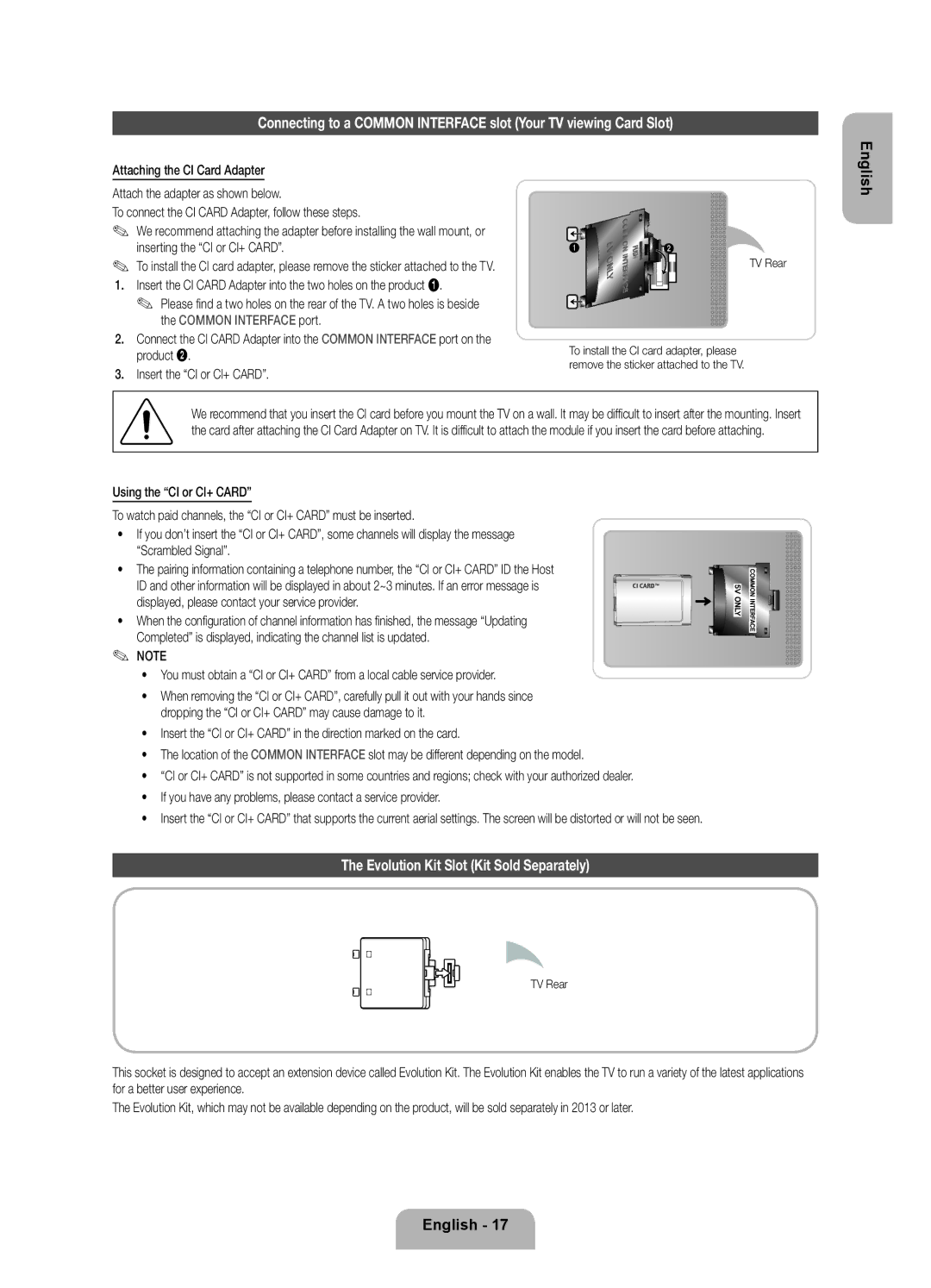 Samsung UE40ES7000SXXC, UE46ES7000SXXC, UE55ES7000SXXH, UE46ES7000SXXH manual Evolution Kit Slot Kit Sold Separately, TV Rear 