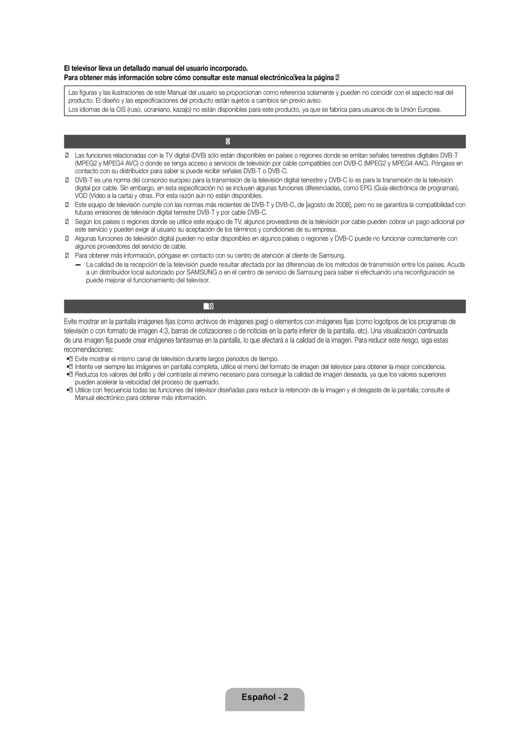 Samsung UE46ES7000SXXH, UE46ES7000SXXC, UE55ES7000SXXH manual Nota sobre la TV digital, Advertencia sobre las imágenes fijas 