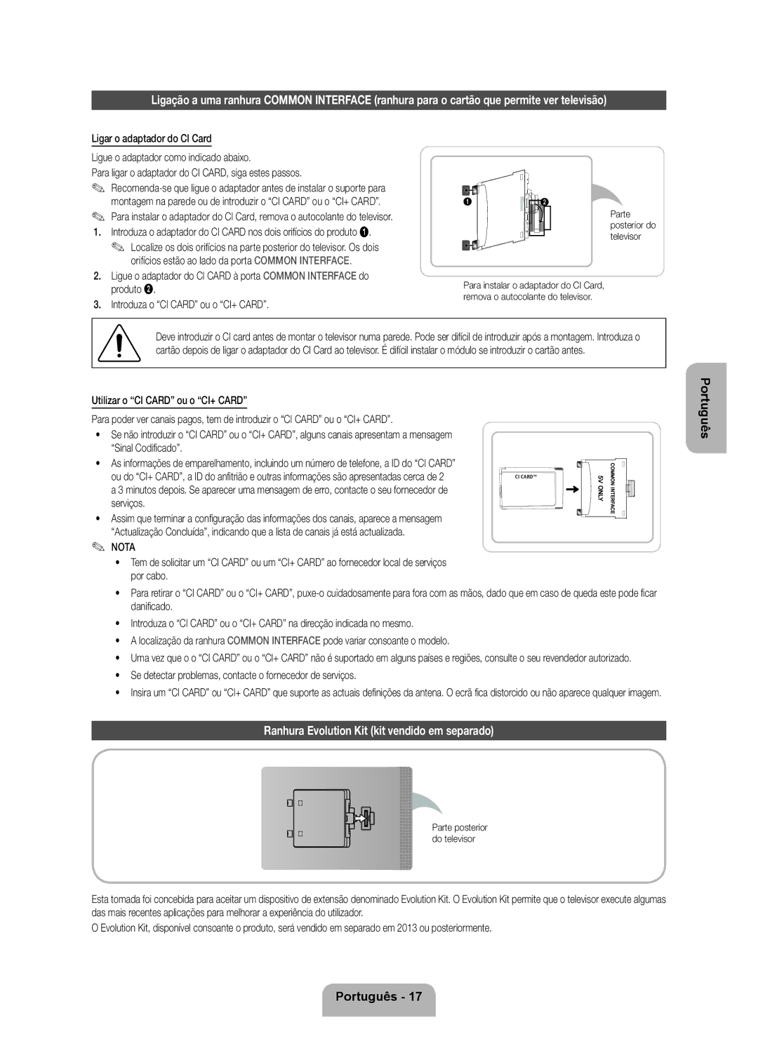 Samsung UE40ES7000SXZF, UE46ES7000SXXC manual Ranhura Evolution Kit kit vendido em separado, Parte posterior do televisor 