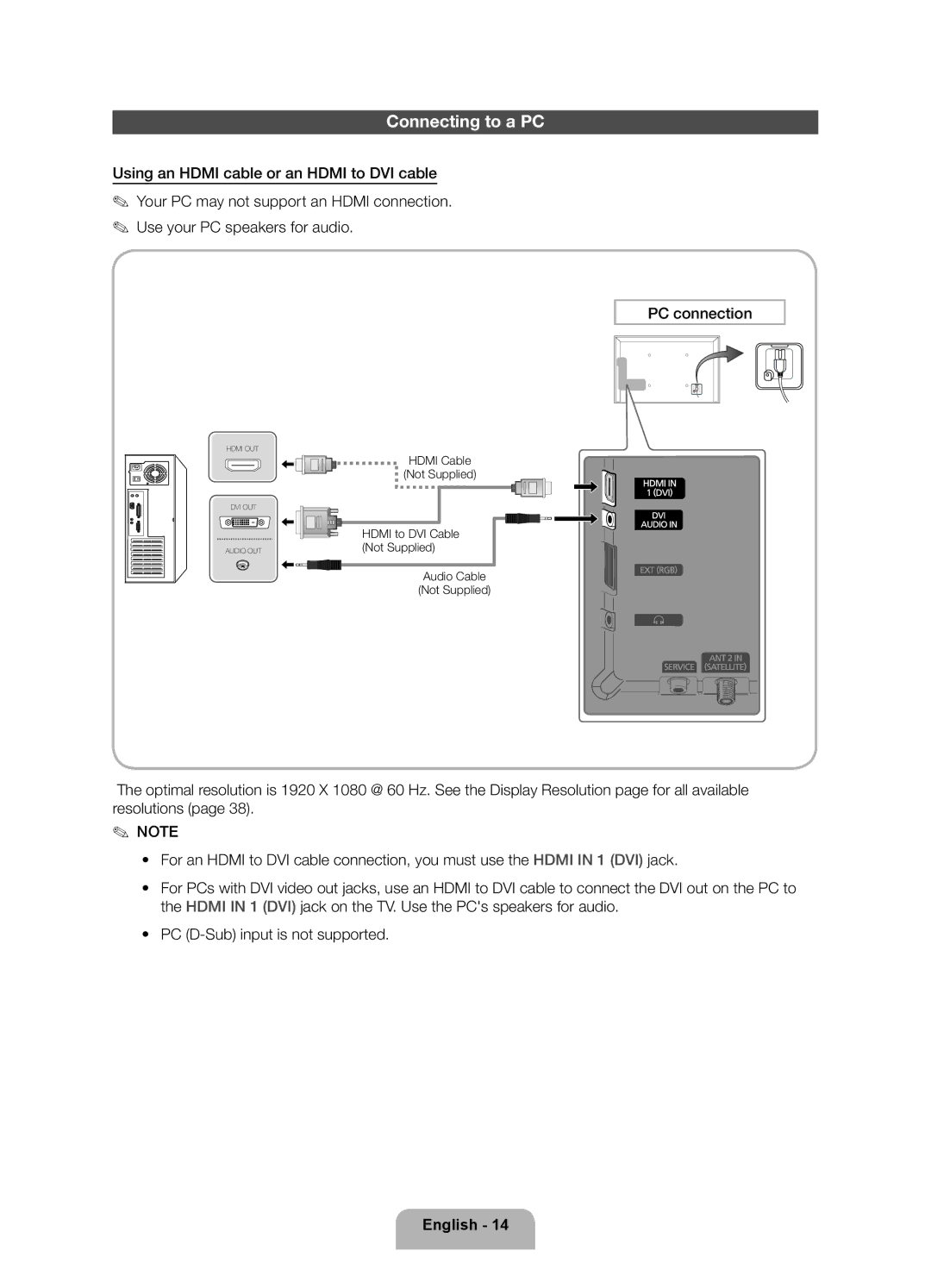 Samsung UE46ES7000UXXU manual Connecting to a PC 