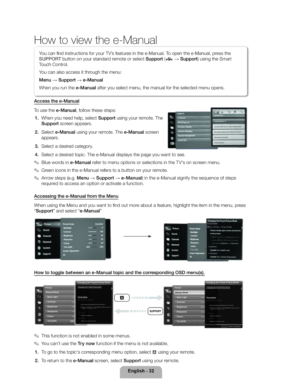 Samsung UE46ES7000UXXU manual How to view the e-Manual 