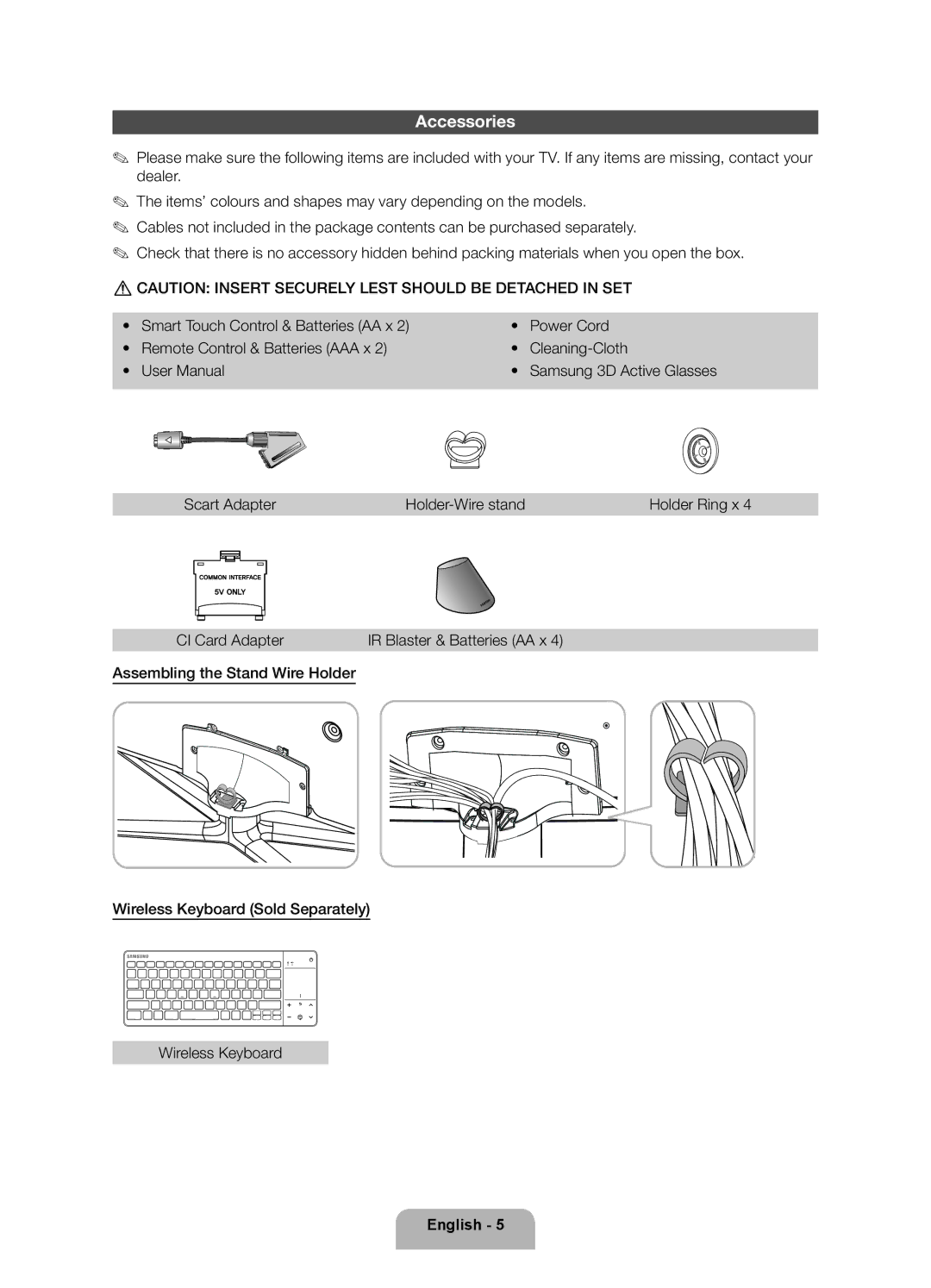 Samsung UE46ES7000UXXU manual Accessories 