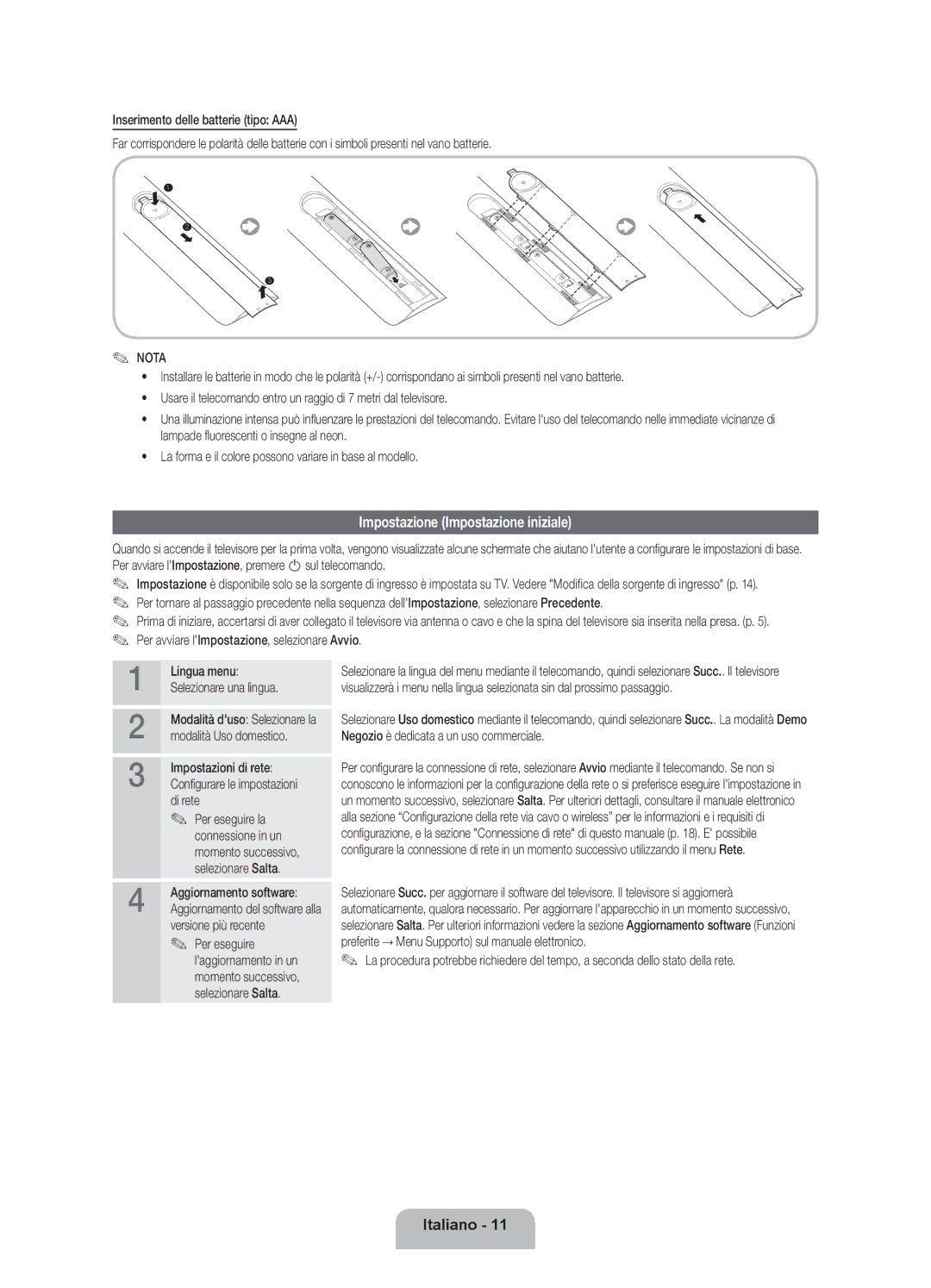 Samsung UE55ES8000QXZT, UE46ES8000QXZT, UE40ES8000QXZT manual Impostazione Impostazione iniziale 