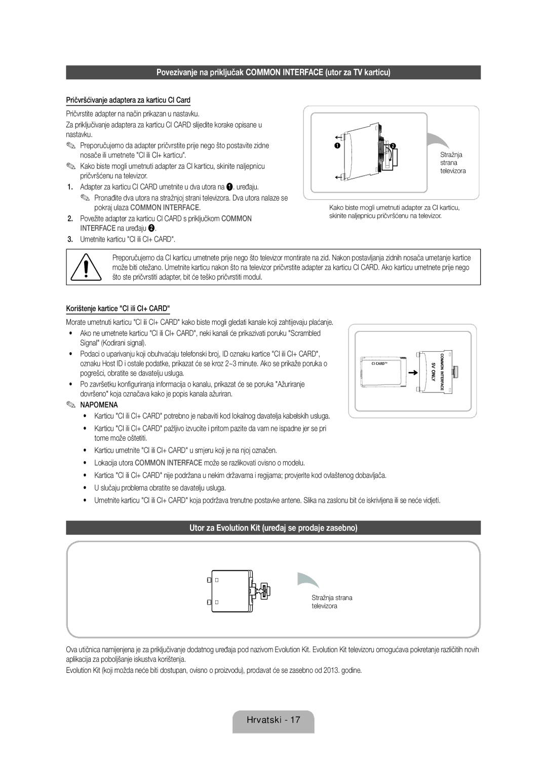 Samsung UE46ES8000SXZF, UE46ES8000SXXN, UE55ES8000SXXH manual Utor za Evolution Kit uređaj se prodaje zasebno, Napomena 