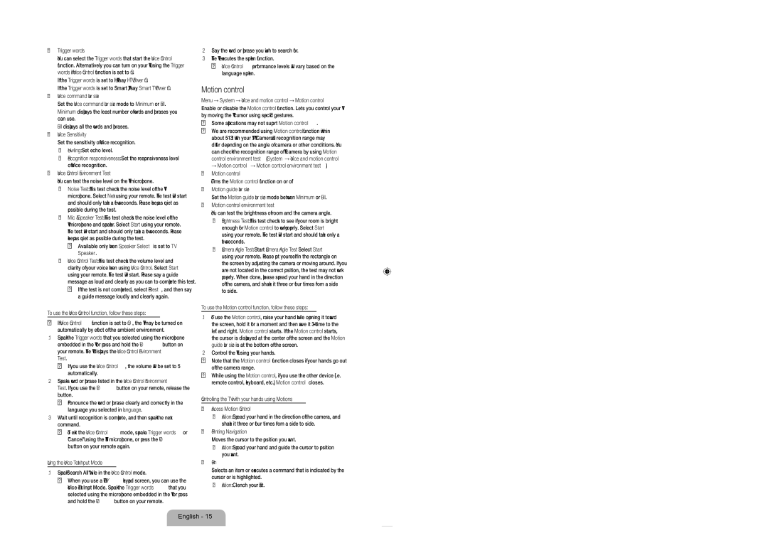 Samsung UE46ES8000SXZF, UE46ES8000SXXN, UE55ES8000SXXH, UE46ES8000SXXH, UE40ES8000SXXN, UE40ES8000SXXH manual Motion control 