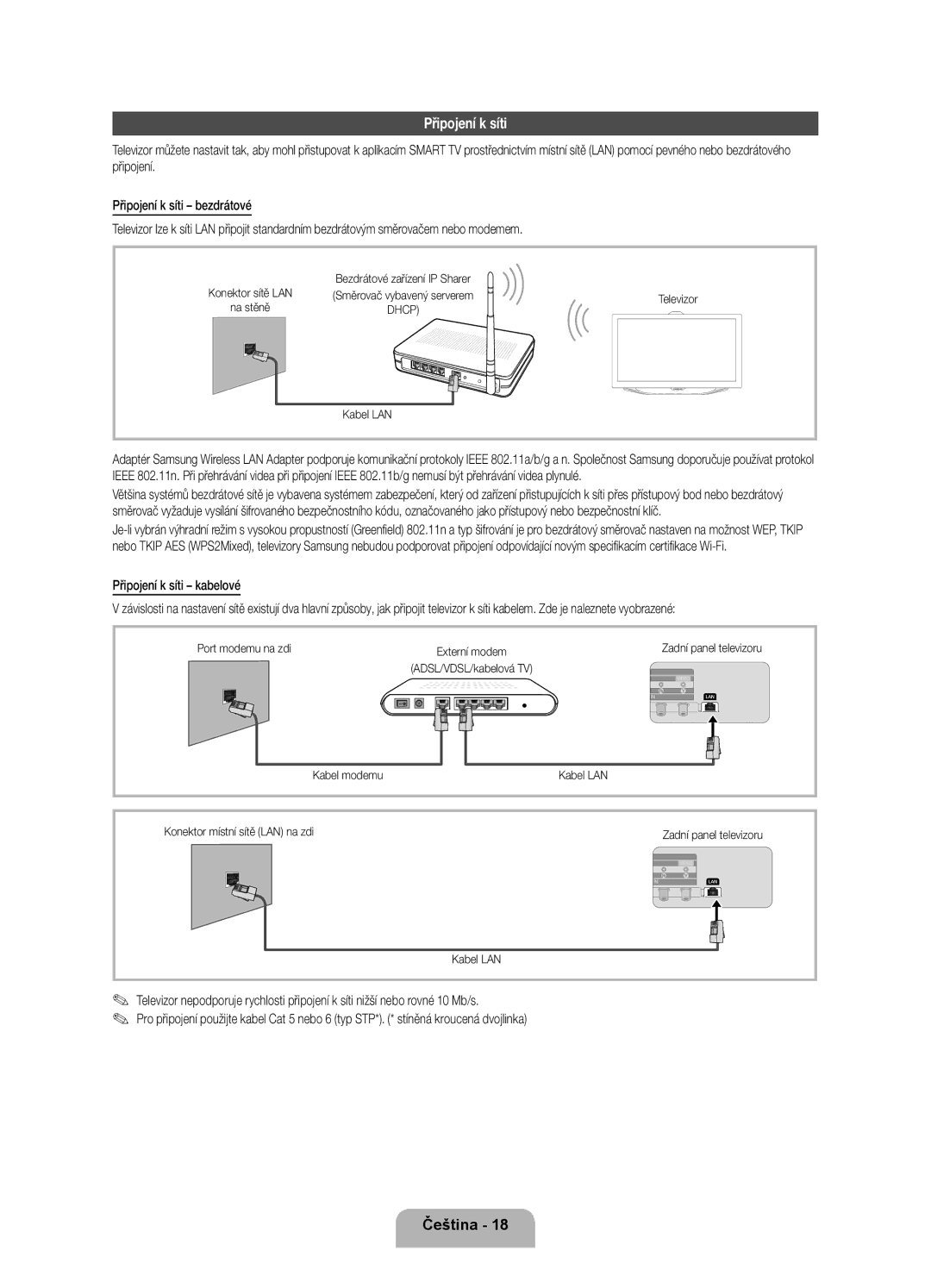 Samsung UE40ES8000SXXN, UE46ES8000SXXN, UE55ES8000SXXH, UE46ES8000SXXH, UE40ES8000SXXH manual Připojení k síti kabelové 