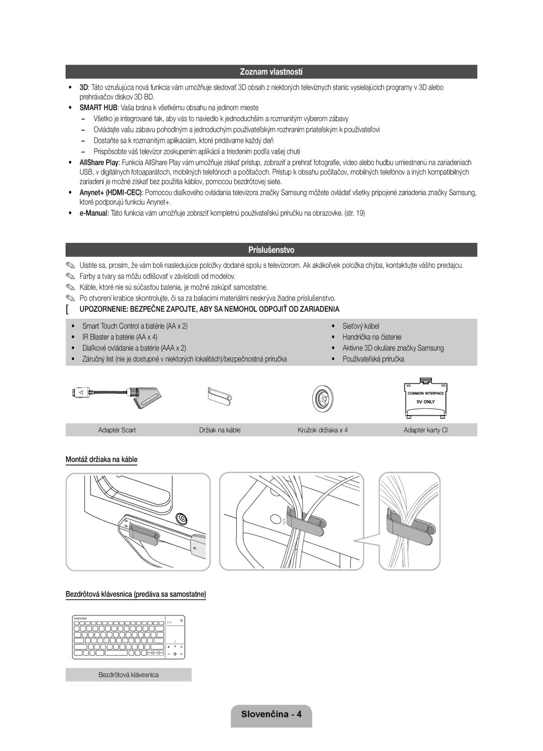 Samsung UE40ES8000SXXN, UE46ES8000SXXN Zoznam vlastností, Príslušenstvo, Používateľská príručka, Bezdrôtová klávesnica 