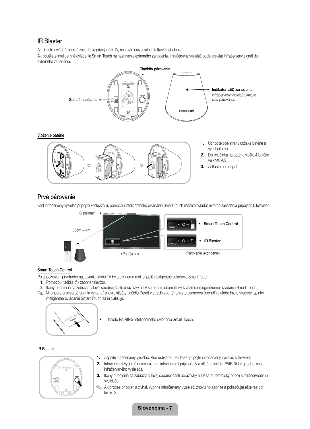 Samsung UE46ES8000SXZF, UE46ES8000SXXN, UE55ES8000SXXH manual Prvé párovanie, Zatlačte ho naspäť, Tlačidlo párovania 