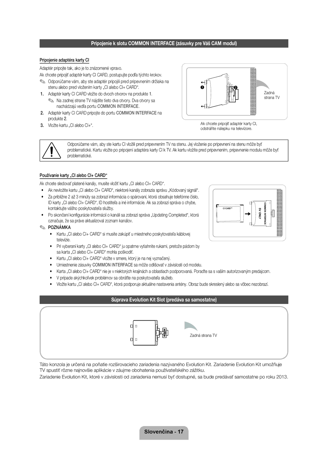 Samsung UE55ES8000SXZF, UE46ES8000SXXN, UE55ES8000SXXH manual Súprava Evolution Kit Slot predáva sa samostatne, Poznámka 