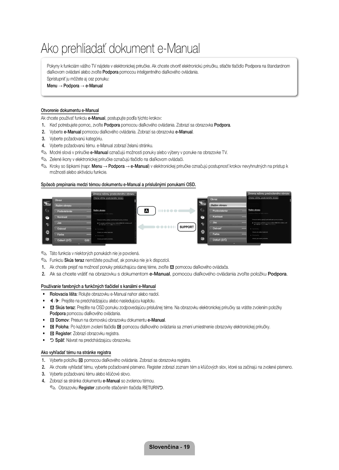 Samsung UE46ES8000SXXN, UE55ES8000SXXH, UE46ES8000SXXH, UE40ES8000SXXN, UE40ES8000SXXH manual Ako prehliadať dokument e-Manual 