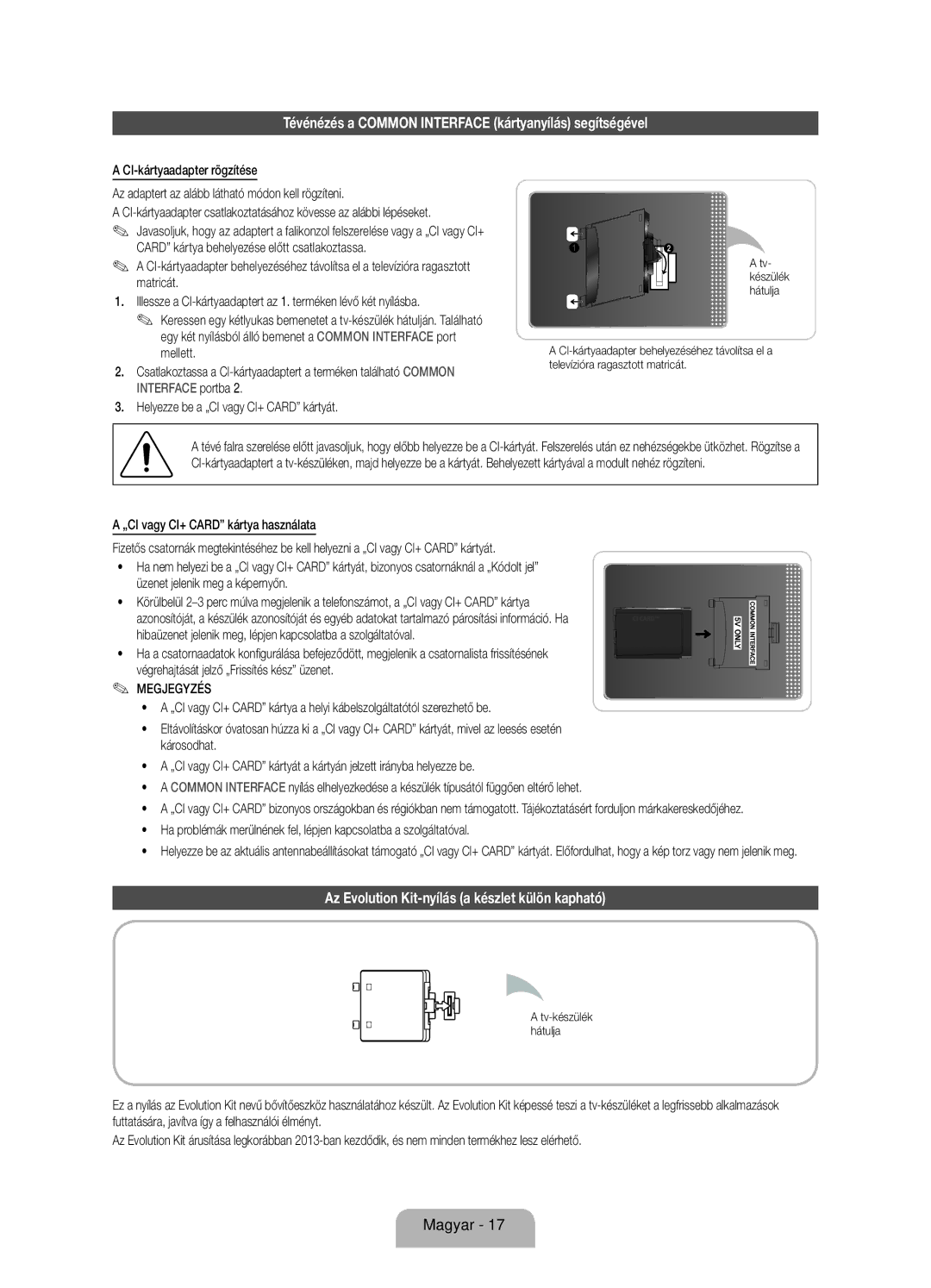 Samsung UE40ES8000SXXH, UE46ES8000SXXN manual Tévénézés a Common Interface kártyanyílás segítségével, Tv- készülék hátulja 