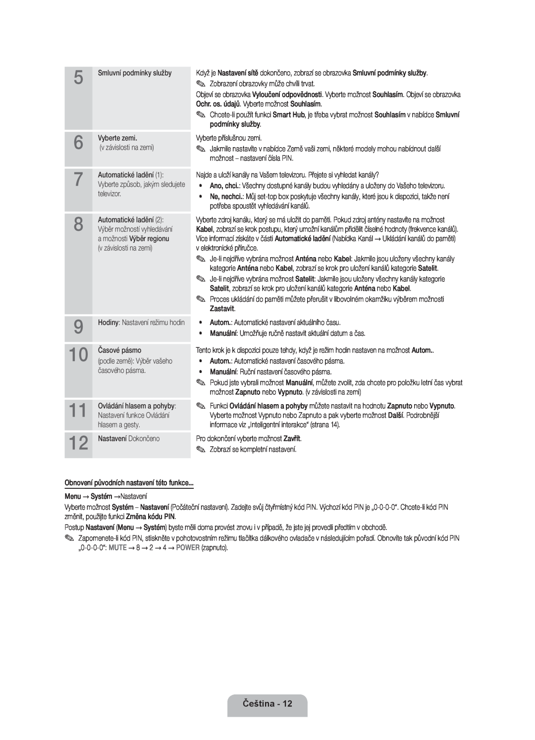 Samsung UE46ES8000SXZF manual Čeština, podle země Výběr vašeho, Ovládání hlasem a pohyby, Nastavení funkce Ovládání 