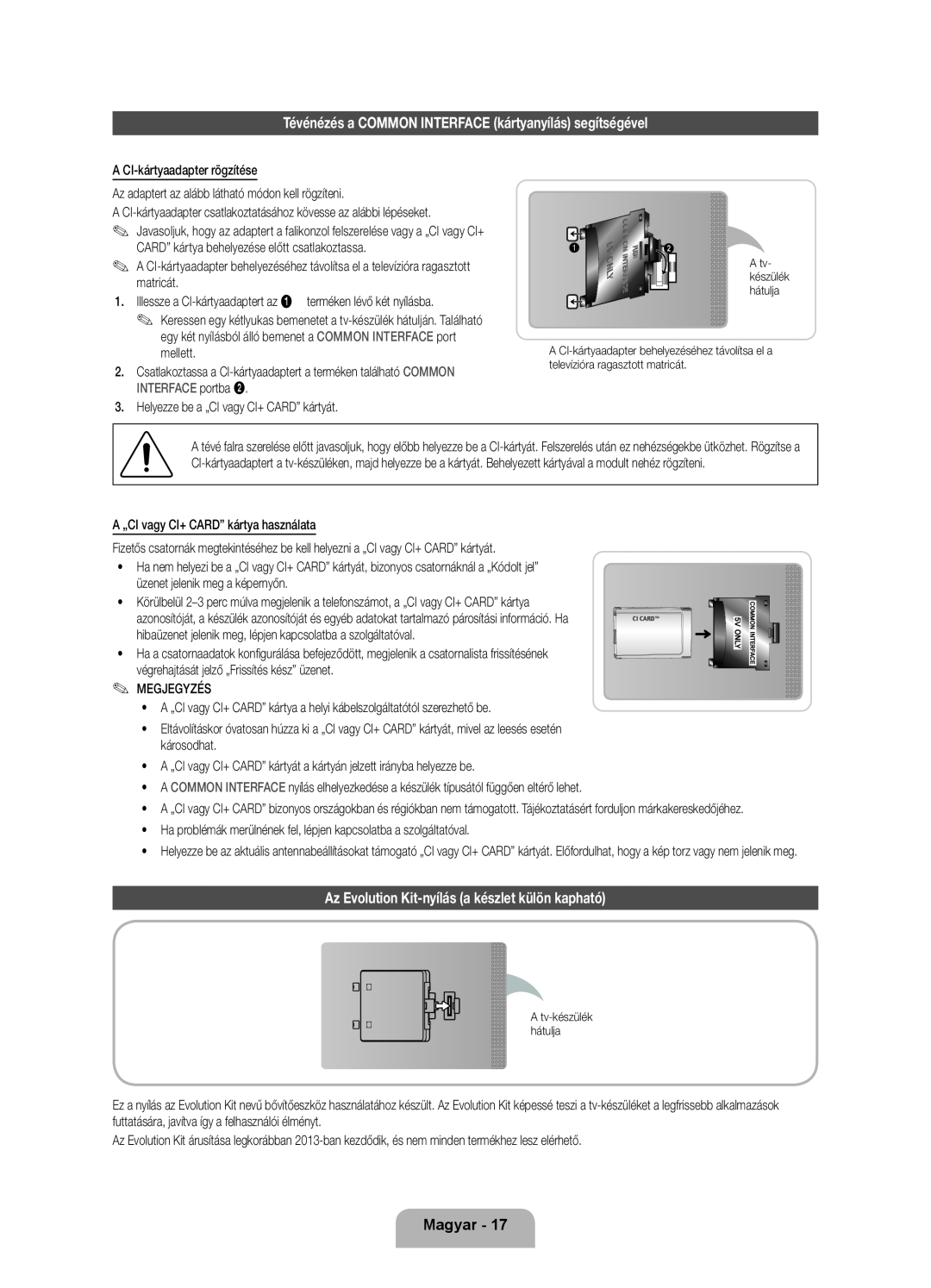 Samsung UE40ES8000SXXH manual Tévénézés a COMMON INTERFACE kártyanyílás segítségével, Magyar, A tv- készülék hátulja 