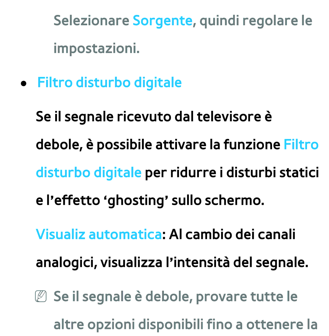 Samsung UE40ES8000QXZT, UE46ES8000SXXN Selezionare Sorgente, quindi regolare le impostazioni, Filtro disturbo digitale 