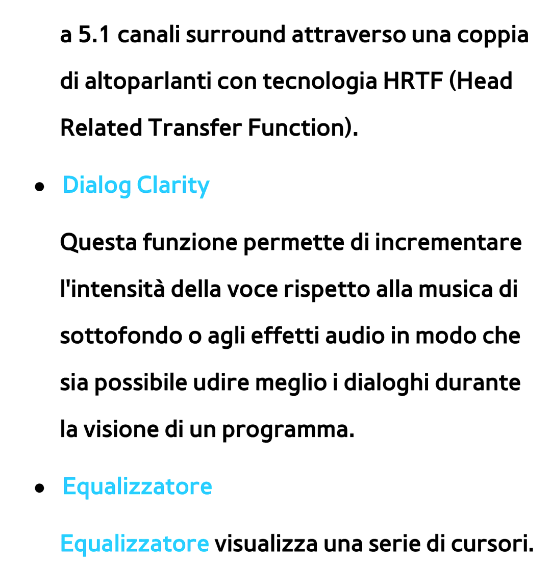 Samsung UE55ES8000QXZT, UE46ES8000SXXN, UE55ES8000SXXH, UE55ES7000SXXH, UE46ES8000SXXH manual Dialog Clarity, Equalizzatore 