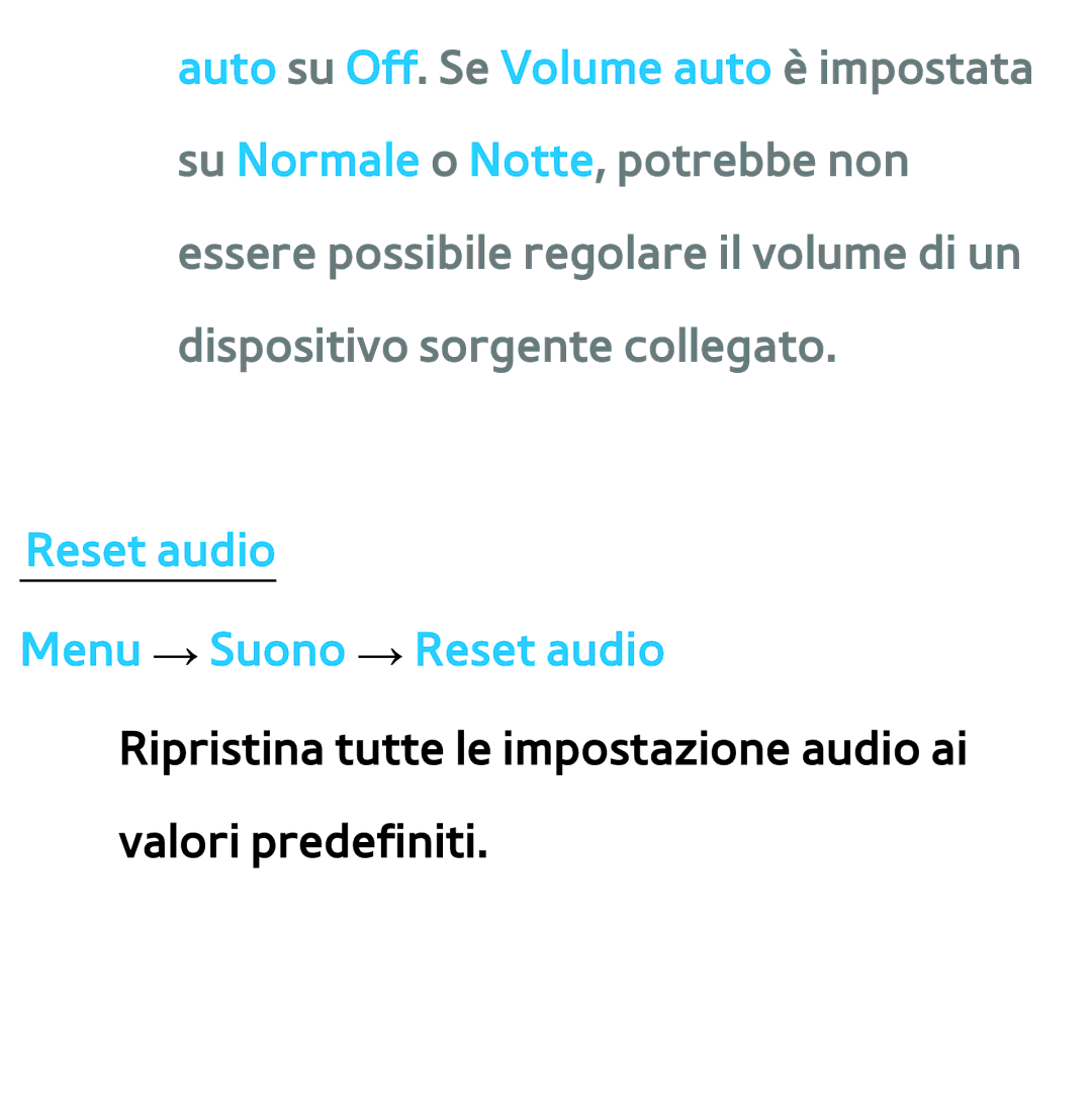 Samsung UE40ES7000QXZT, UE46ES8000SXXN, UE55ES8000SXXH manual Ripristina tutte le impostazione audio ai valori predefiniti 