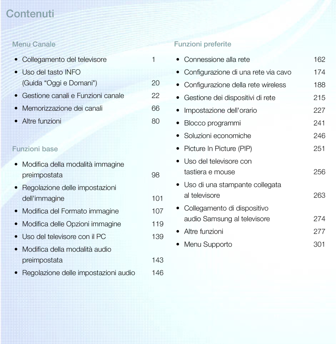 Samsung UE55ES7000SXXH, UE46ES8000SXXN, UE55ES8000SXXH, UE46ES8000SXXH, UE46ES7000SXXH, UE55ES7000SXXN manual Contenuti 