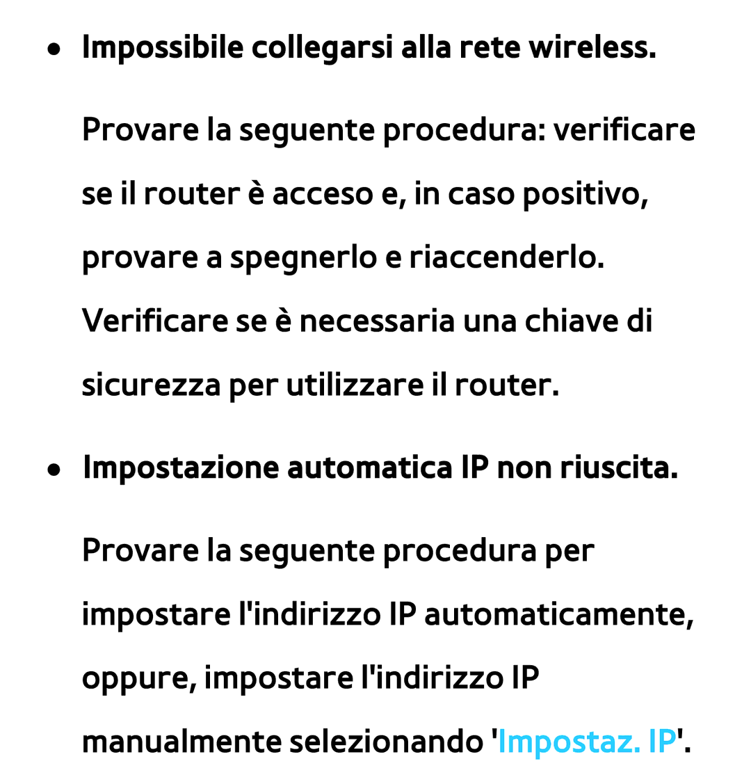 Samsung UE40ES7000QXZT, UE46ES8000SXXN, UE55ES8000SXXH, UE55ES7000SXXH manual Impossibile collegarsi alla rete wireless 