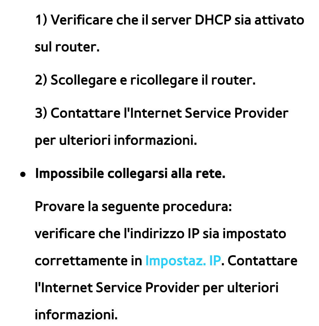 Samsung UE46ES7000QXZT, UE46ES8000SXXN, UE55ES8000SXXH, UE55ES7000SXXH, UE46ES8000SXXH manual Impossibile collegarsi alla rete 