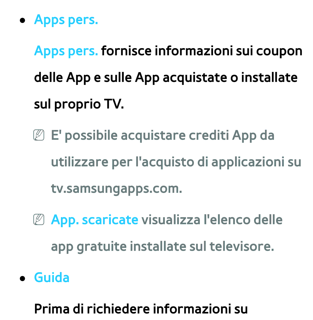 Samsung UE75ES9000QXZT, UE46ES8000SXXN, UE55ES8000SXXH, UE55ES7000SXXH, UE46ES8000SXXH, UE46ES7000SXXH manual Apps pers, Guida 