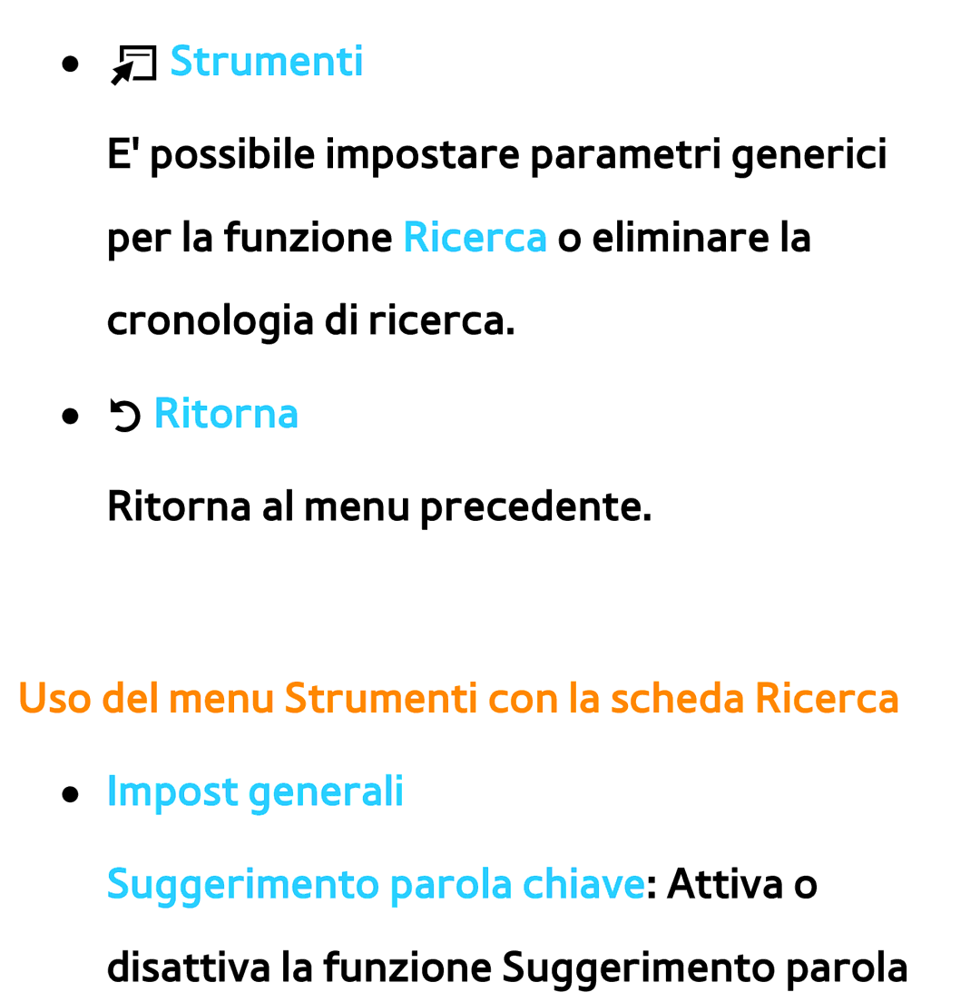 Samsung UE55ES8000SXXH, UE46ES8000SXXN manual TStrumenti, Uso del menu Strumenti con la scheda Ricerca Impost generali 